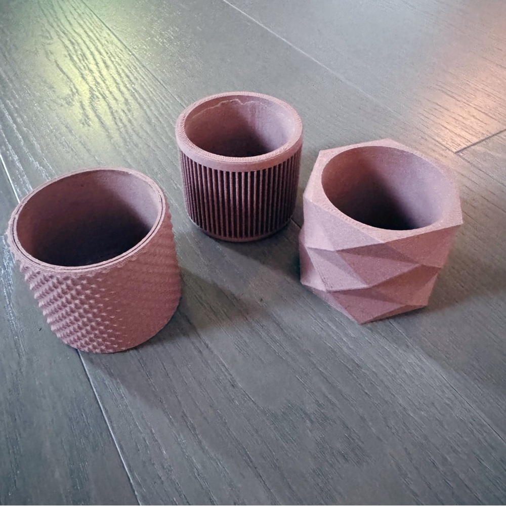 Set of Three Textured Wood Planters